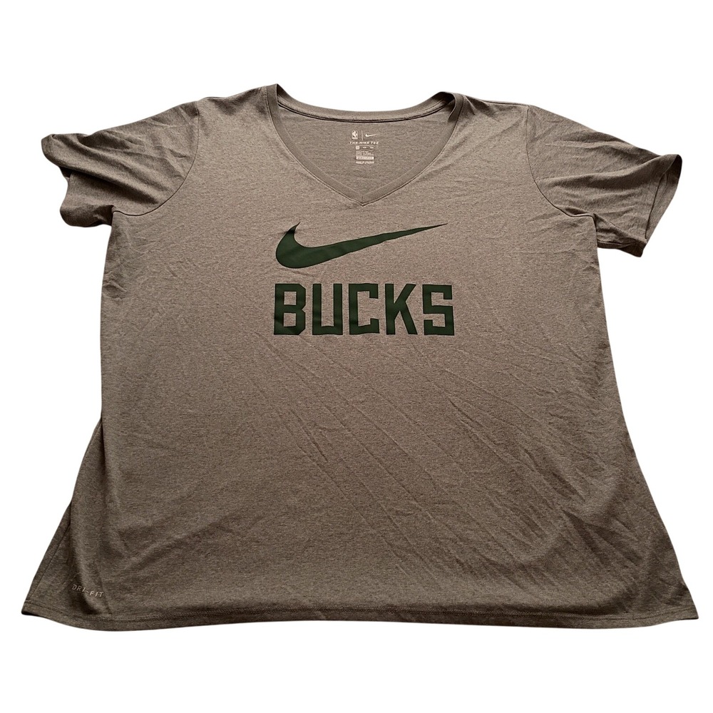 Nike Milwaukee Bucks Women's NBA Dri-FIT V-Neck T-Shirt XXL Gray Fan Gear NWOT